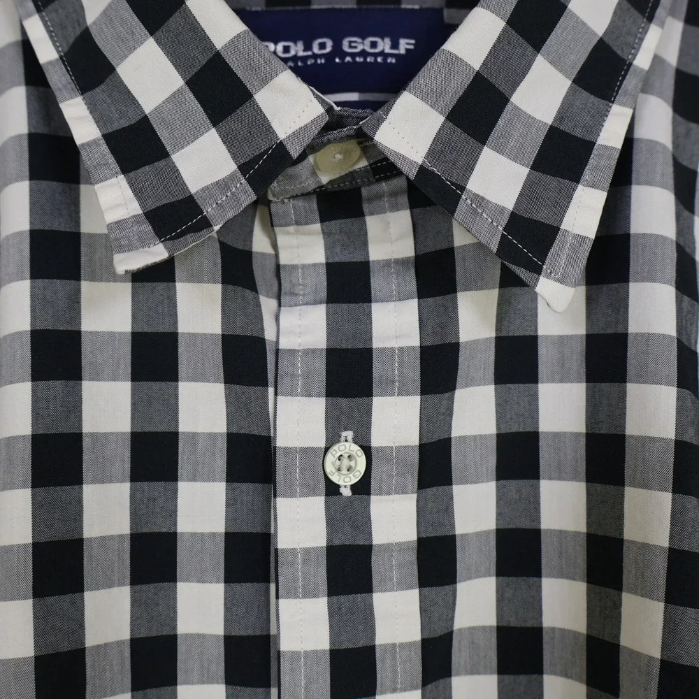 Vintage‎ Polo Golf Ralph Lauren Gingham Check Button Down XXL Preppy Black White